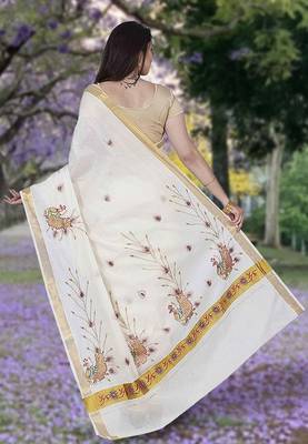 RSV fabrics kerala kasavu cotton saree with running blouse 2
