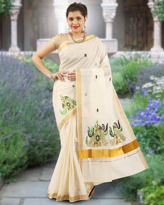 RSV fabrics kerala kasavu cotton saree with running blouse 1