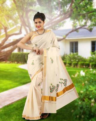 RSV fabrics kerala kasavu cotton saree with running blouse 1