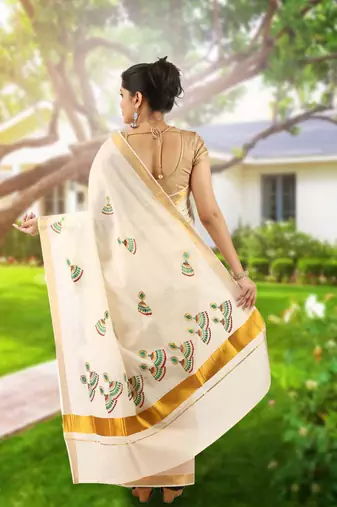 RSV fabrics kerala kasavu cotton saree with running blouse