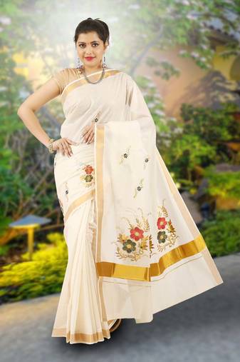 RSV fabrics kerala kasavu cotton saree with running blouse