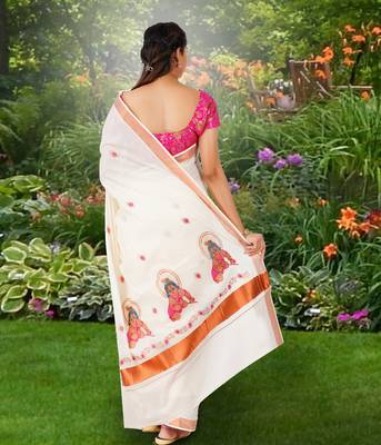 RSV fabrics kerala kasavu cotton saree with running blouse 2