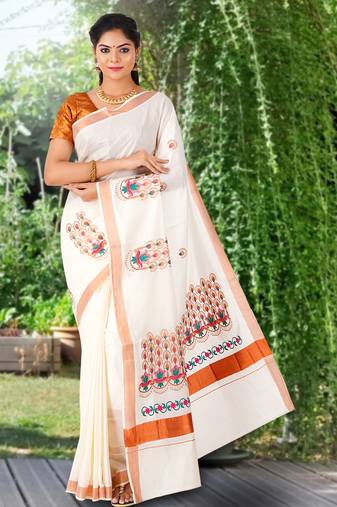 RSV fabrics kerala kasavu cotton saree with running blouse