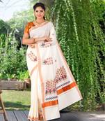 RSV fabrics kerala kasavu cotton saree with running blouse