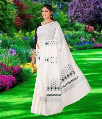 RSV fabrics kerala kasavu cotton saree with running blouse 1