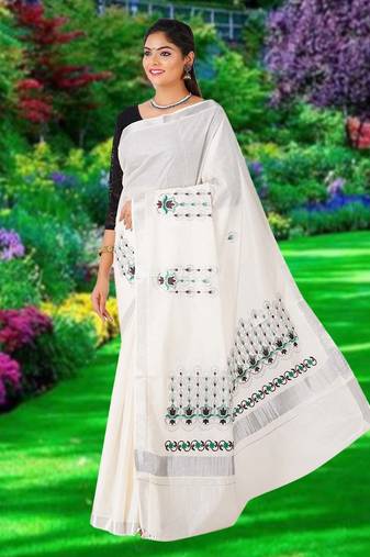 RSV fabrics kerala kasavu cotton saree with running blouse