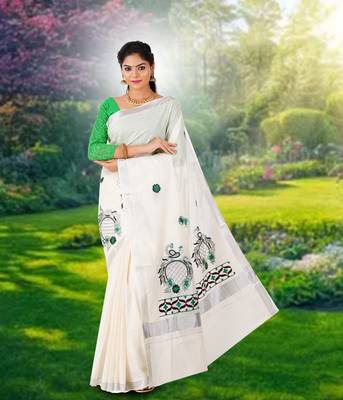 RSV fabrics kerala kasavu cotton saree with running blouse 1