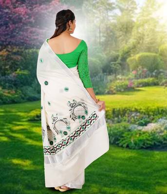RSV fabrics kerala kasavu cotton saree with running blouse 2