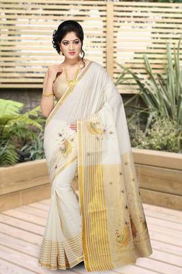 RSV fabrics kerala kasavu cotton saree with running blouse 1