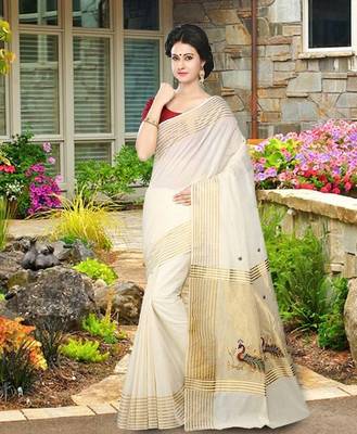 RSV fabrics kerala kasavu cotton saree with running blouse 1
