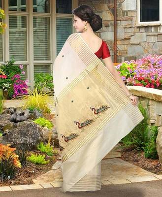 RSV fabrics kerala kasavu cotton saree with running blouse 2