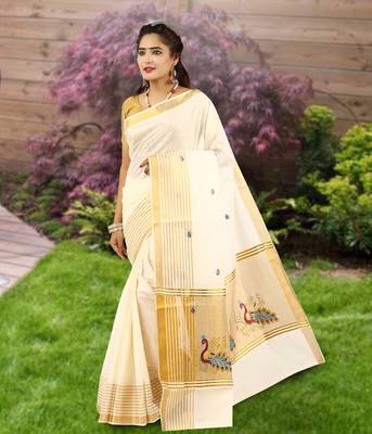 RSV fabrics kerala kasavu cotton saree with running blouse 1
