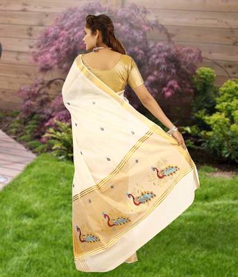 RSV fabrics kerala kasavu cotton saree with running blouse 2