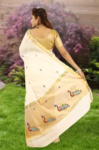 RSV fabrics kerala kasavu cotton saree with running blouse