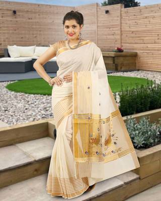 RSV fabrics kerala kasavu cotton saree with running blouse 1
