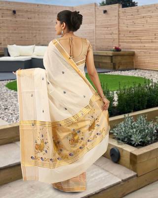 RSV fabrics kerala kasavu cotton saree with running blouse 2