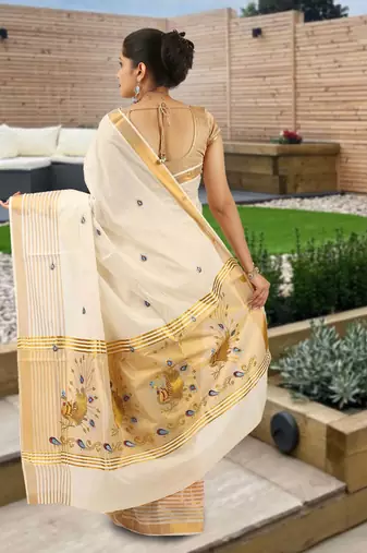 RSV fabrics kerala kasavu cotton saree with running blouse