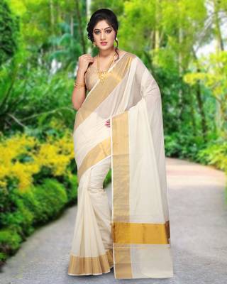 RSV fabrics kerala kasavu cotton saree with running blouse 1