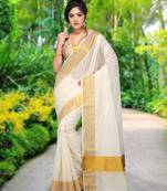RSV fabrics kerala kasavu cotton saree with running blouse