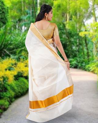 RSV fabrics kerala kasavu cotton saree with running blouse 2
