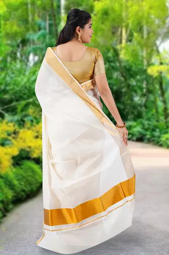 RSV fabrics kerala kasavu cotton saree with running blouse