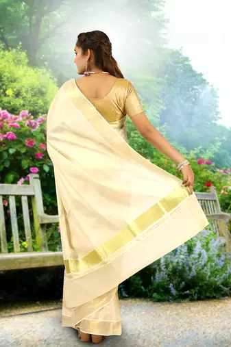 RSV fabrics kerala kasavu cotton saree with running blouse