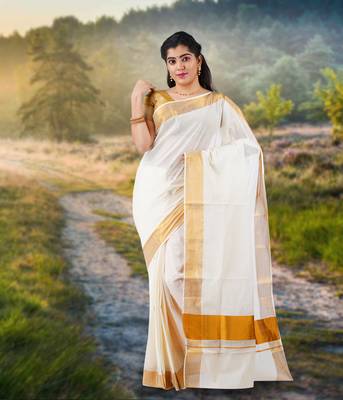 RSV fabrics kerala kasavu cotton saree with running blouse 1