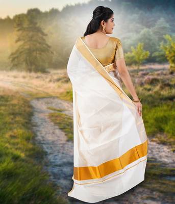 RSV fabrics kerala kasavu cotton saree with running blouse 2