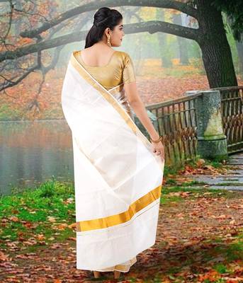 RSV fabrics kerala kasavu cotton saree with running blouse 2