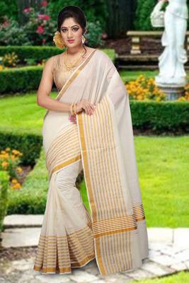 RSV fabrics kerala kasavu cotton saree with running blouse 1
