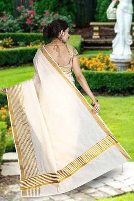 RSV fabrics kerala kasavu cotton saree with running blouse 2