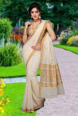 RSV fabrics kerala kasavu cotton saree with running blouse 1