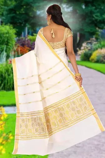 RSV fabrics kerala kasavu cotton saree with running blouse