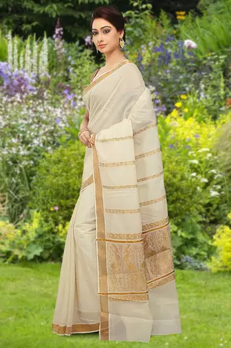RSV fabrics kerala kasavu cotton saree with running blouse