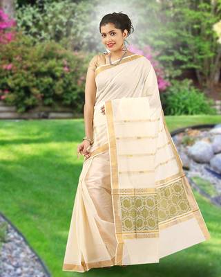 RSV fabrics kerala kasavu cotton saree with running blouse 1