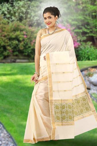 RSV fabrics kerala kasavu cotton saree with running blouse