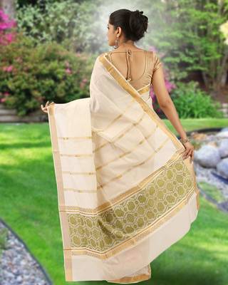 RSV fabrics kerala kasavu cotton saree with running blouse 2