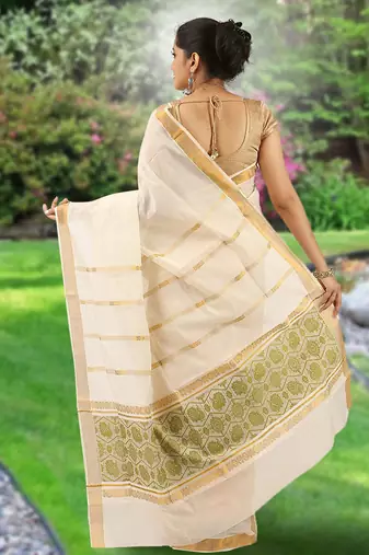 RSV fabrics kerala kasavu cotton saree with running blouse
