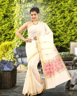 RSV fabrics kerala kasavu cotton saree with running blouse 1