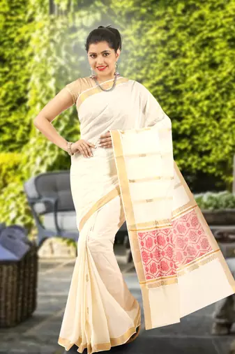 RSV fabrics kerala kasavu cotton saree with running blouse