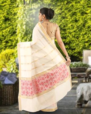 RSV fabrics kerala kasavu cotton saree with running blouse 2