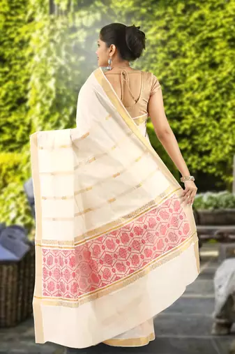 RSV fabrics kerala kasavu cotton saree with running blouse