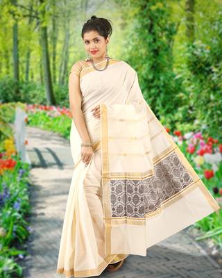 RSV fabrics kerala kasavu cotton saree with running blouse 1