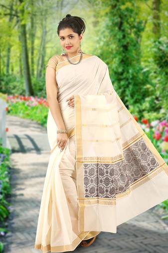 RSV fabrics kerala kasavu cotton saree with running blouse