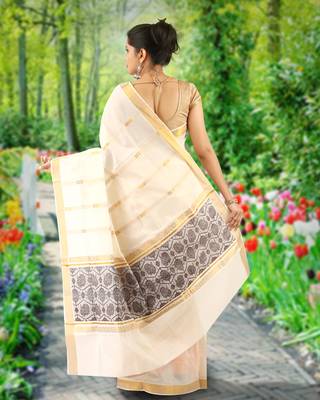 RSV fabrics kerala kasavu cotton saree with running blouse 2