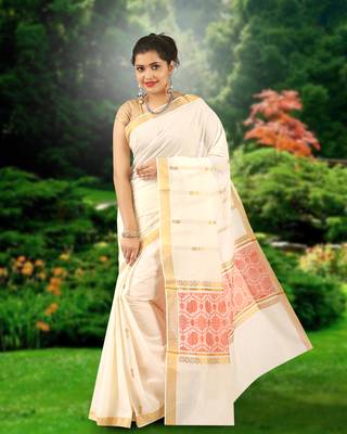 RSV fabrics kerala kasavu cotton saree with running blouse 1