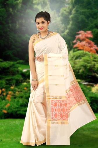 RSV fabrics kerala kasavu cotton saree with running blouse