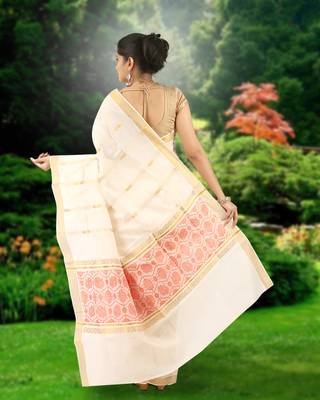 RSV fabrics kerala kasavu cotton saree with running blouse 2