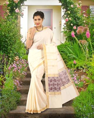 RSV fabrics kerala kasavu cotton saree with running blouse 1