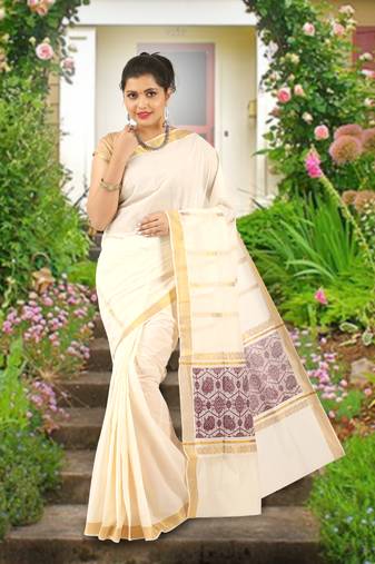 RSV fabrics kerala kasavu cotton saree with running blouse
